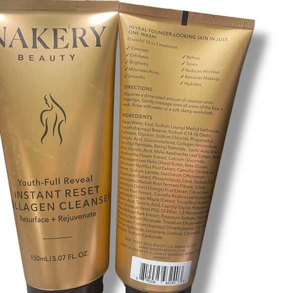 Nakery Beauty Youth Reveal Instant Reset Collagen Cleanser Resurface Lot of 2 - Picture 7 of 9